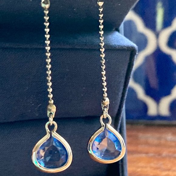 London Blue Topaz Sterling Silver Drop Earrings - Picture 5 of 7